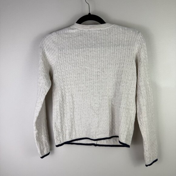 Freshman 1996 Cable Knit Cardigan Sweater L White Button Up Preppy Flaw - Picture 8 of 8
